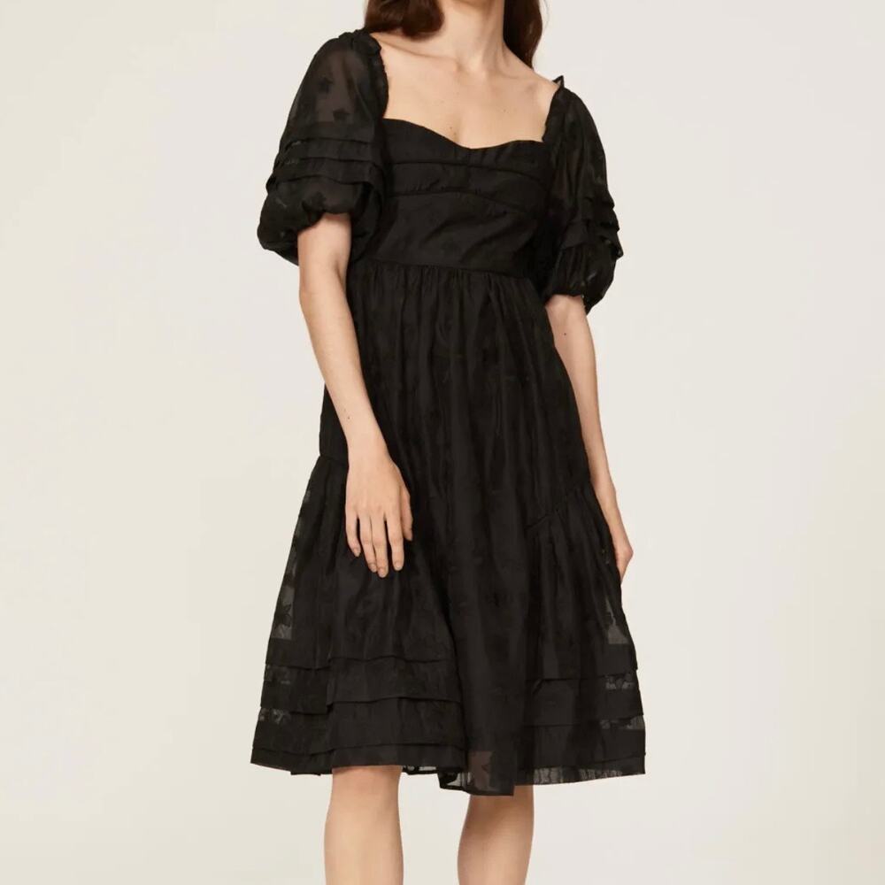 Hoffman Copenhagen Isabel Puff Sleeve Midi Dress Women's 36 Small Black